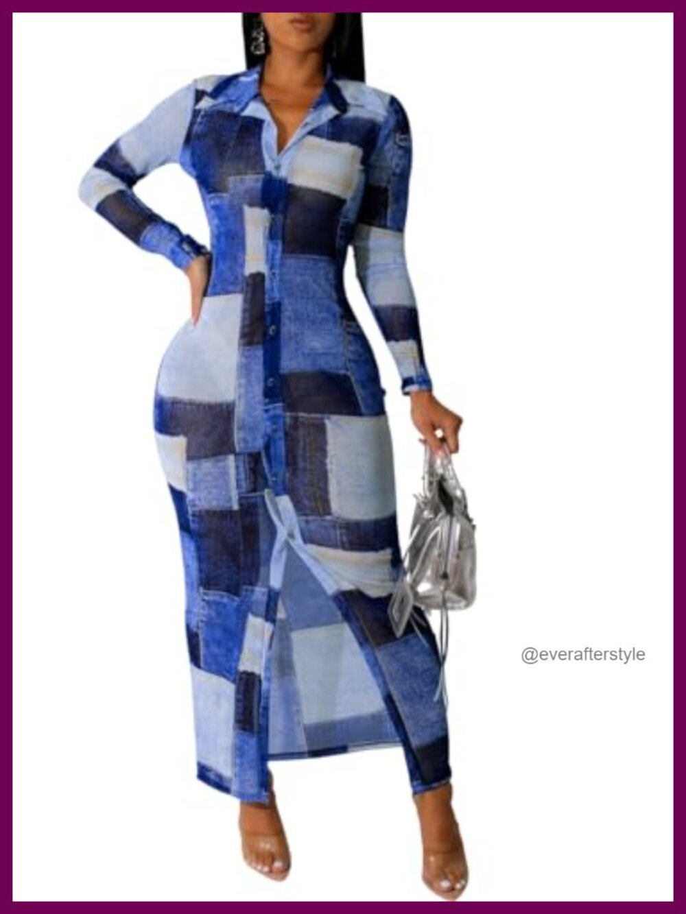 Sheer Mesh Long Sleeve Bodycon Midi Dress Cover-Up Club Night Out